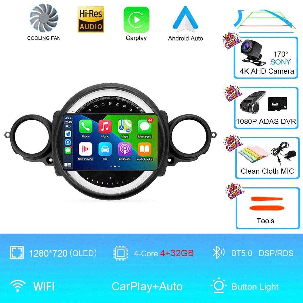 Auto radio Android 16 voor BMW Mini Cooper R56 R60 R51 2006 - 2015 GPS Carplay Navigatie Stereo Auto DSP BT DVD Multimedia Speler