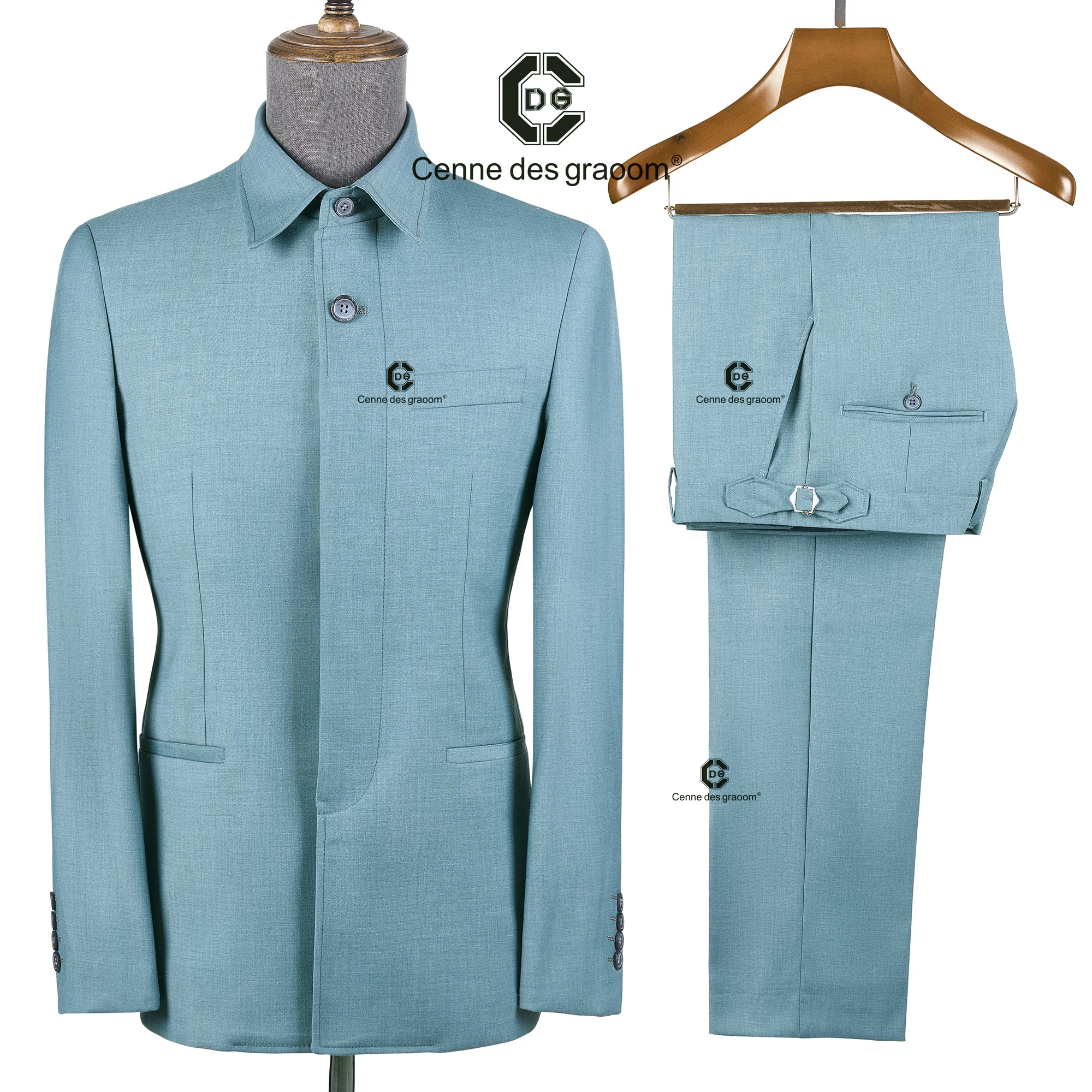 

Cenne Des Graoom 2026 New Green Safari Suits For Men Square Collar Tailor-Made Jacket Pants Formal Casual Business Daily Wear