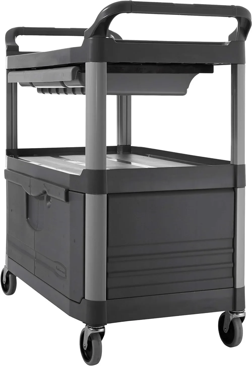 Instrument and Rolling Utility Cart, Gray, with Drawer and Cabinet, for Service Restaurant Hospitality 300 Lbs