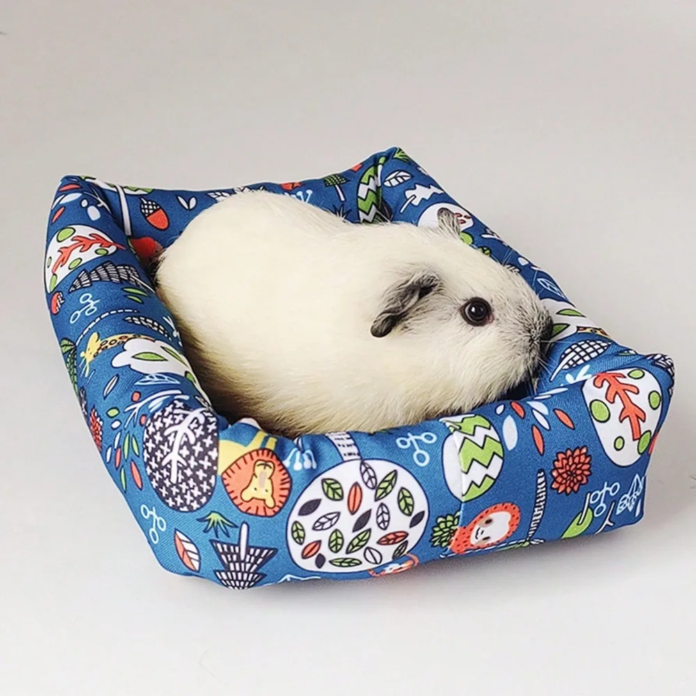 Print Sleep Bed House Rectangle Mat with Rattan Mat for Pet Small Animal Dogs Cat Rabbit Squirrel Guinea Pig Hamster All Seasons