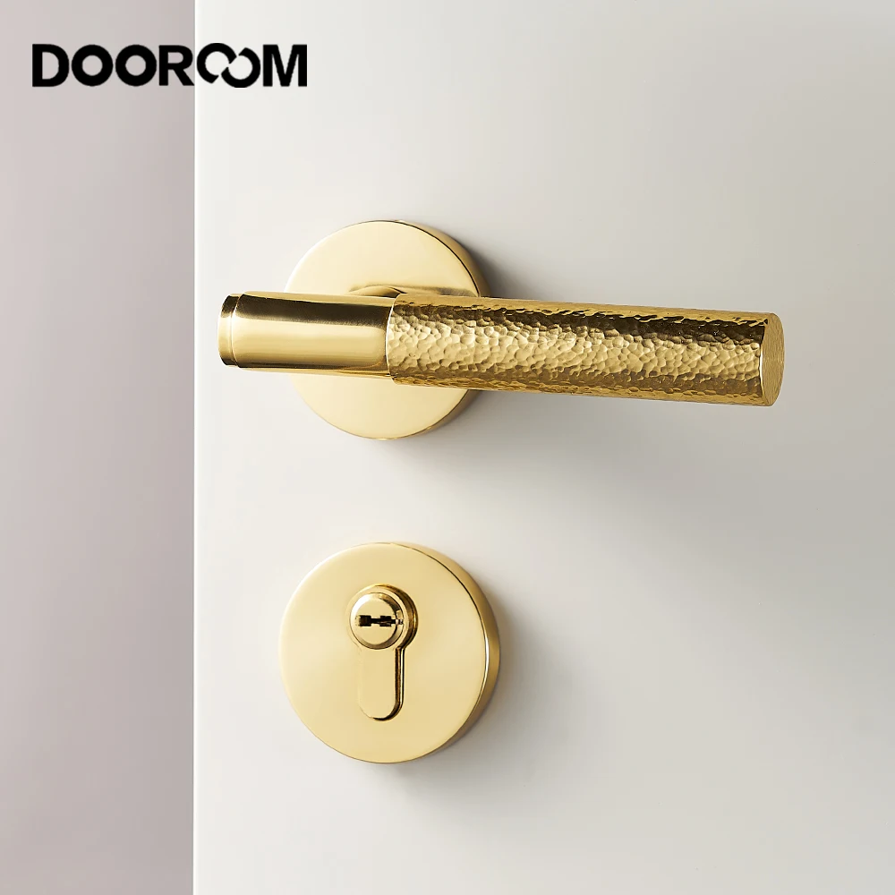 Imagem -04 - Dooroom-latão Hammered Door Lock Polido Handle Quarto Indoor Hidden Único Bloqueio Interior Alavanca de Madeira do Banheiro Novo