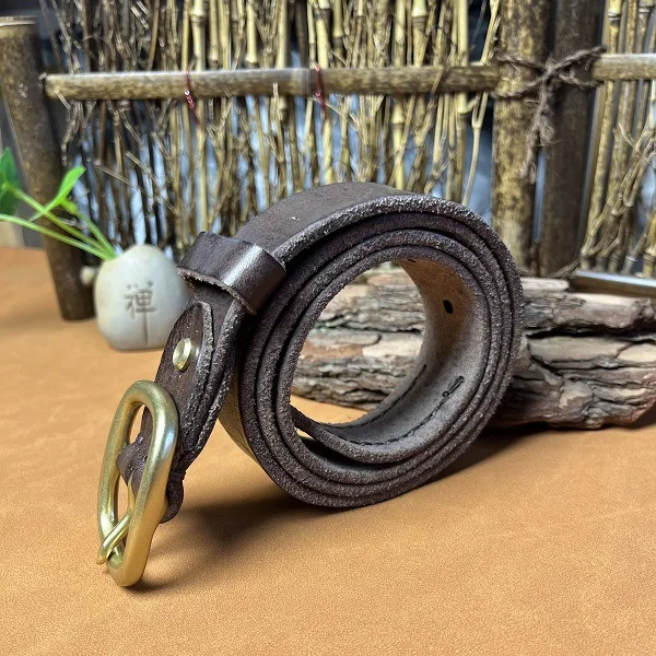 Cinturón jeans con capa para la cabeza cinturón retro de piel de vaca textura suave cinturón clásico con hebilla japonesa