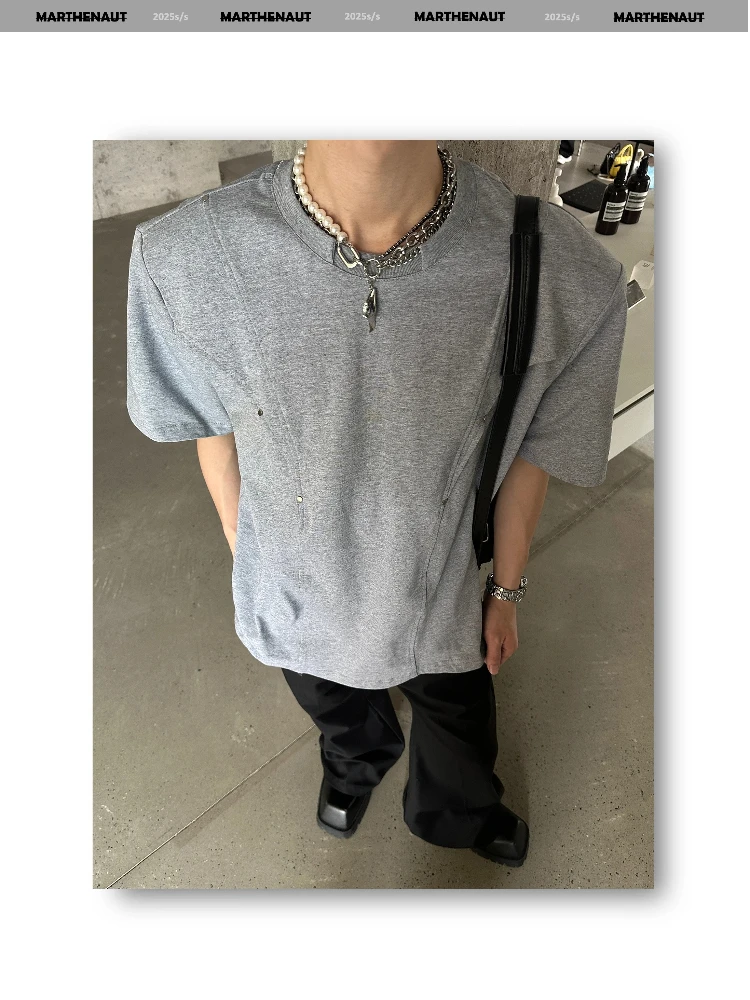 2025 Fashion Trend American High Street Crew Neck T-Shirt Casual Loose Simple Short Sleeve Stylish Top for Men