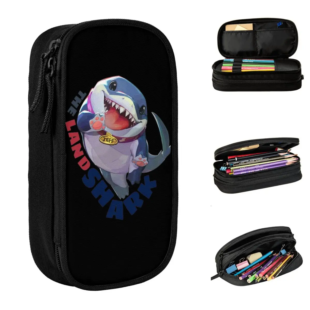 Marvel-Rivals PVP Jeff The Land Shark Kid's Pen Box Double Layer Large-capacity Office Supplies Pencil Box Gift for Girls Boys