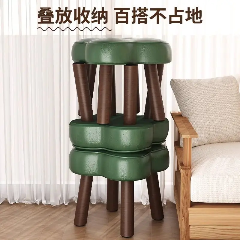 Solid wood small stool soft bag low stool household small Internet celebrity children stool adult four leaf