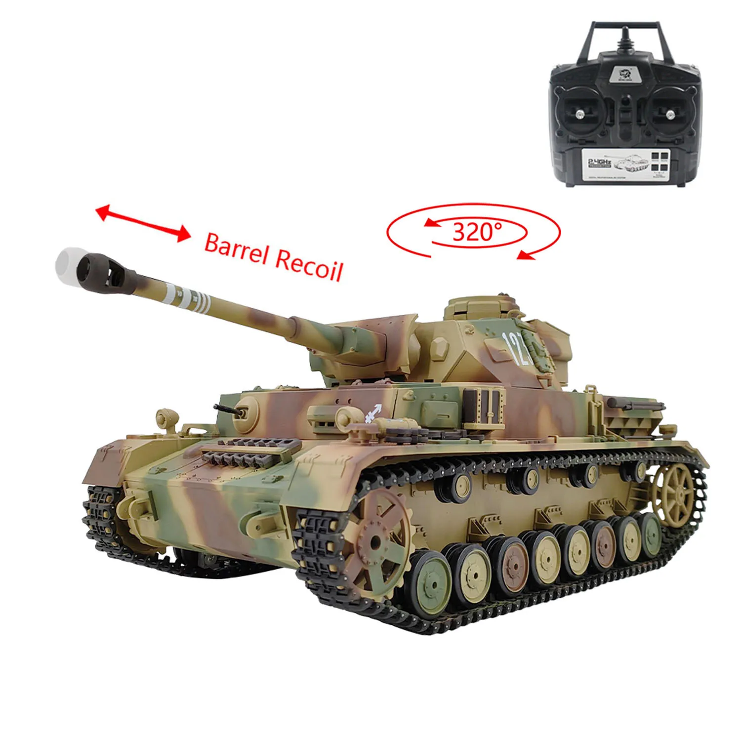 Пластиковая модель танка Henglong 3859 1/16 7.0 Panzer IV F2 RTR RC с инфракрасной системой боя, стальным редуктором и аккумулятором 1800 мАч