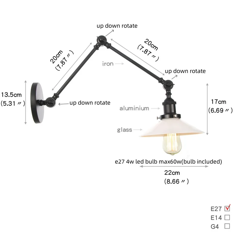 IWHD 블랙 빈티지 벽 램프, 거실 복도 통로 흰색 유리 산업용 로프트, 긴 스윙 암, 조절 가능한 침대 옆 램프