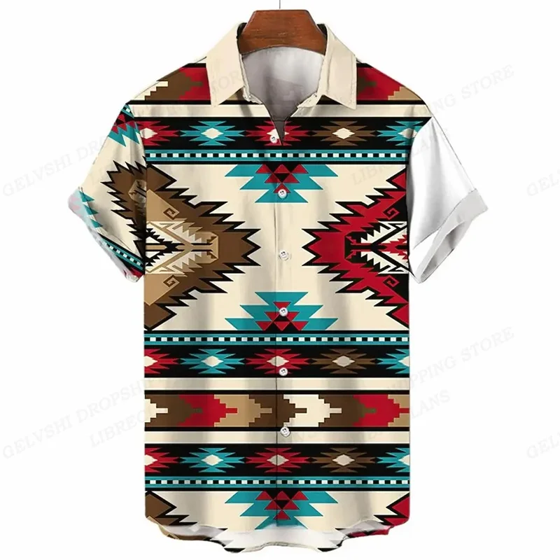 

Summer Hawaiian shirt men's fashion short-sleeved beach shirt national shirt lapel shirt Aloha men's retro cardigan shirt