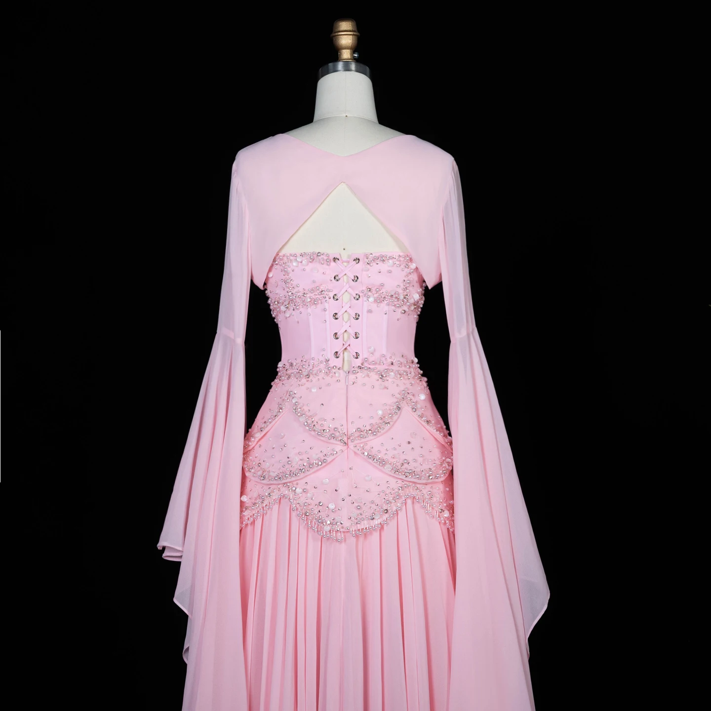 Sharon Said Elegantes Weinrot-Gelbes Abendkleid aus Chiffon mit Futter, Jacke und ausgestellten Ärmeln, Luxus SS286 SSCustomize – Detail 23