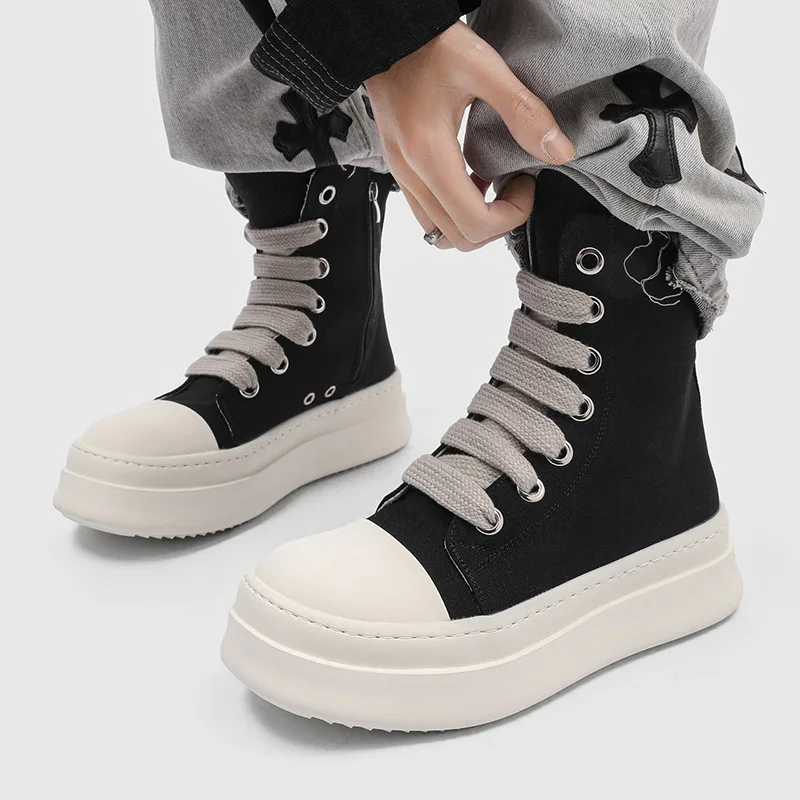 

Korean style high boots for men fashion punk hip hop cow suede leather shoes cowboy platform boot lace-up cool motorcycle botas