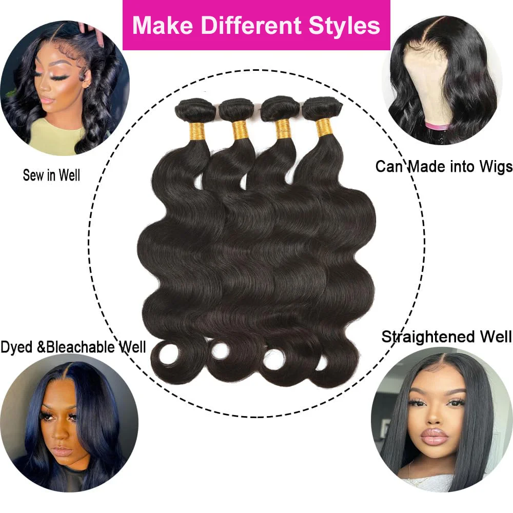 Body Wave Human Hair Bundles para mulheres, Remy Hair Tece, ondulado de água, duplo desenhado, natural Tissage, atacado, 30"