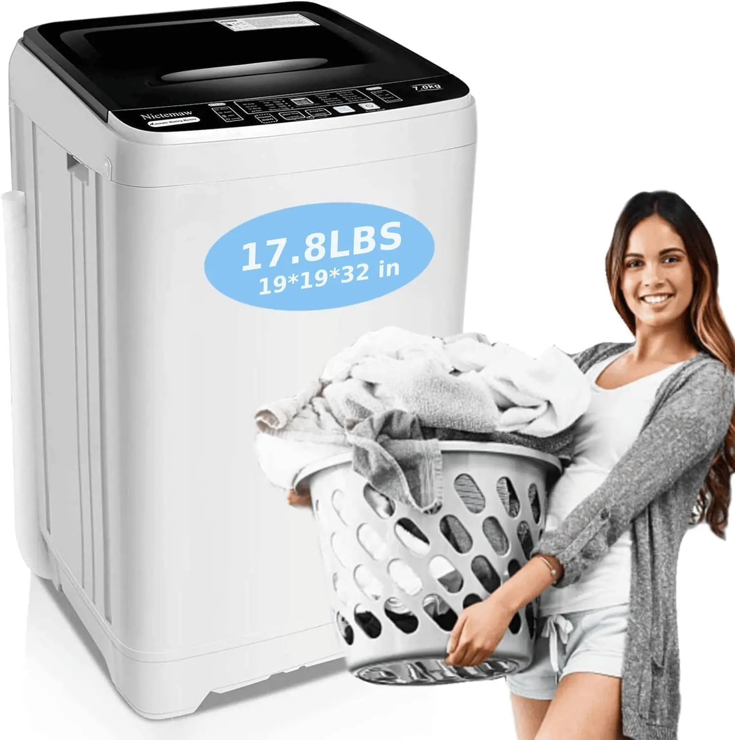 

Washing Machine,2.4 Cu.ft , 17.8Lbs Capacity Full-Automatic, Portable Washer, Drain Pump, 10 Programs & 8 Water Levels With LED