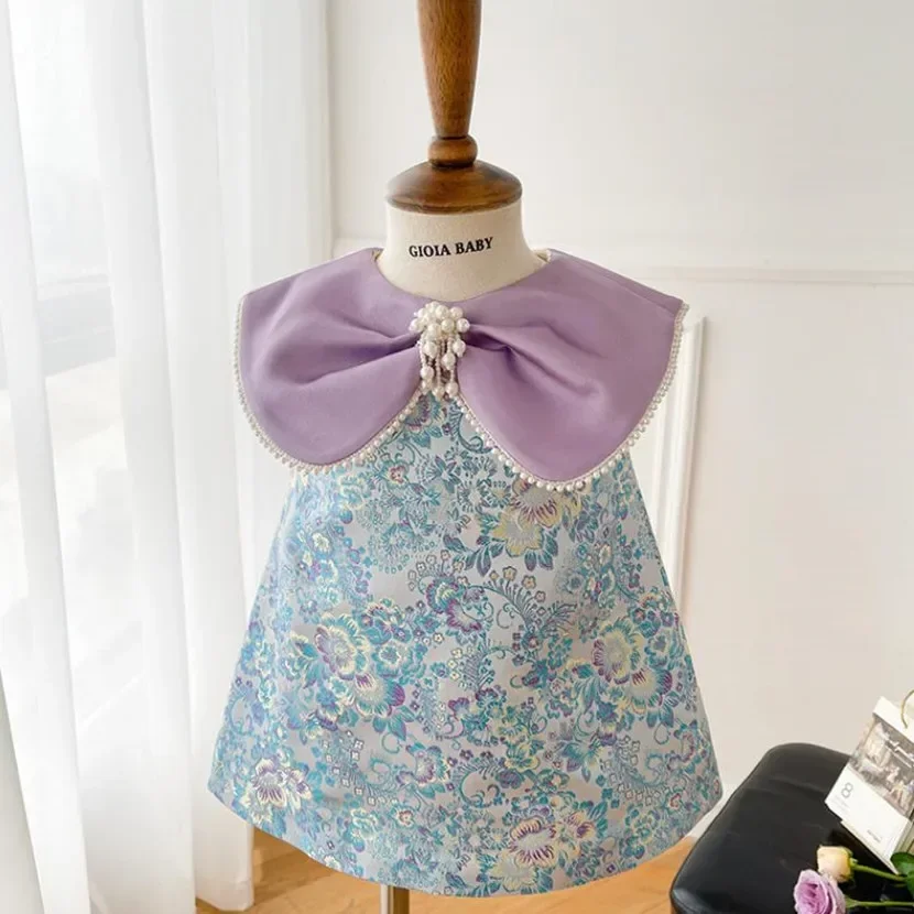 2023 Summer New Children Birthday Gown For Kids Elegant Big Bow Frocks Girls Boutique Party Wear Dresses