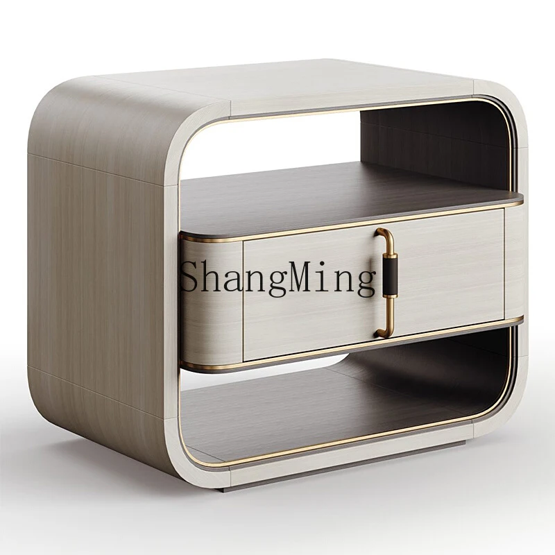 

LXY minimalist solid wood bedside chest wood grain rounded corners high-end light luxury bedroom bedside cabinet