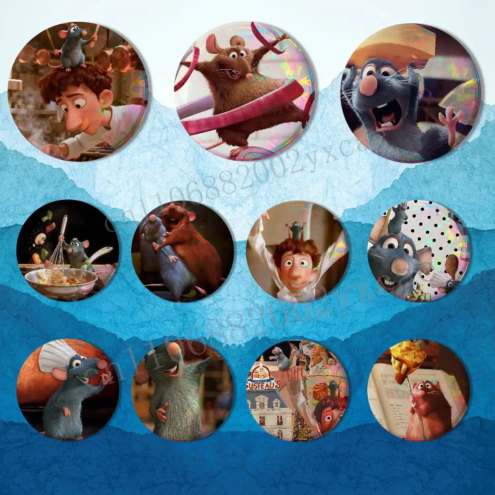 

The Greedy Mouse Ratatouille Badges Badges On Backpack Jacket Cartoon Round Brooches Acrylic Button Pins Collection Gifts