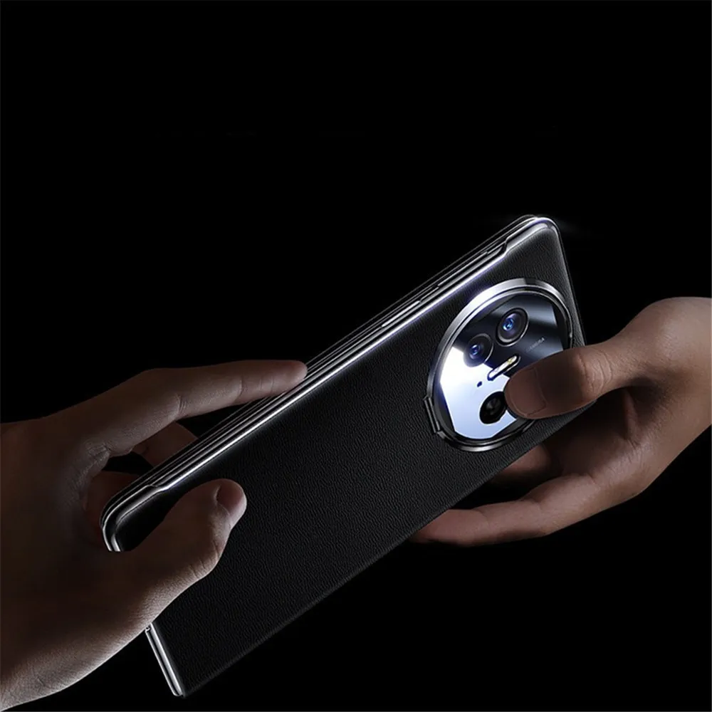 정품 소가죽 마그네틱 플립 케이스, 메탈 링 브래킷, 풀 커버, 화웨이 메이트 X5 X3