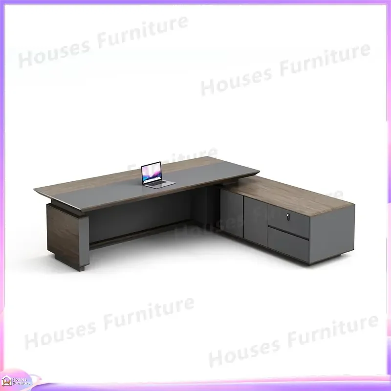 Luxury Executive Desk Solid Wood Office Furniture Brown CEO Manager Boss Table Large Computer Workstation Modern Business view 6