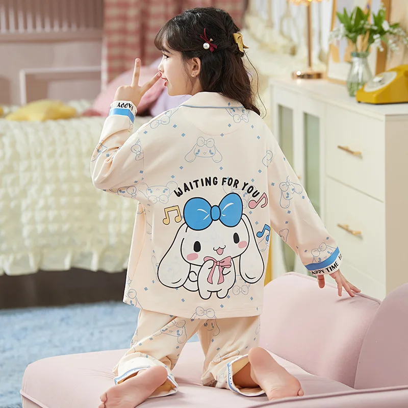 Sanrios Cinnamoroll Kuromi New Child Pajamas Spring Autumn Pure Cotton Long Sleeves Girl Kawaii Tracksuit Suit Girls Gifts