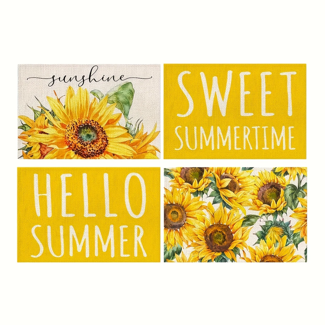 

4PCS/Set Summer Sunflowers Vase Floral Placemats Linen Seasonal Table Mats for Holiday Party Kitchen Dining Decoration