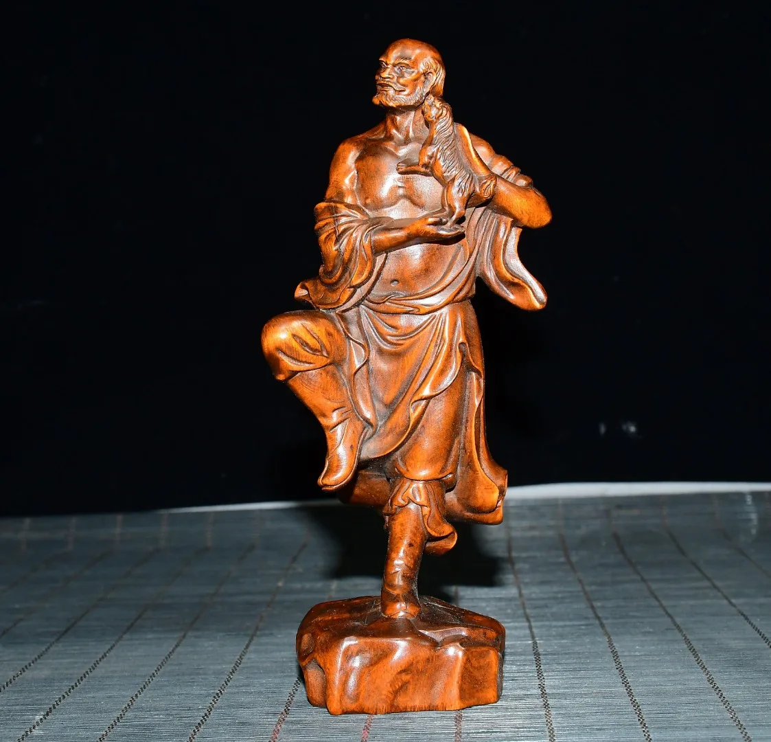 Old Boxwood Tiger Subduing Arhat Jigong reincarnation Amitabha Buddha Old monk Gather wealth Office Ornaments Town House