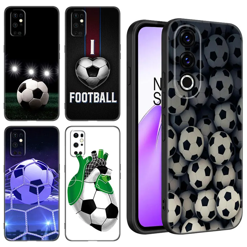 Football Soccer Ball Black Silicone Phone Case For OnePlus 10R 11R 12R ACE 2 3 Pro 2V 3V Nord CE 2 3 4 Lite N10 N20 N30 SE 5G