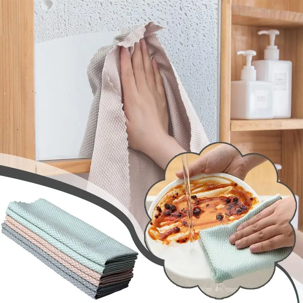 1pc Glass Wiping Cleaning Cloth Absorbent Lint Free Fish Scale Towel Bowl Table Mirror Household Watermark Rag H8Y6