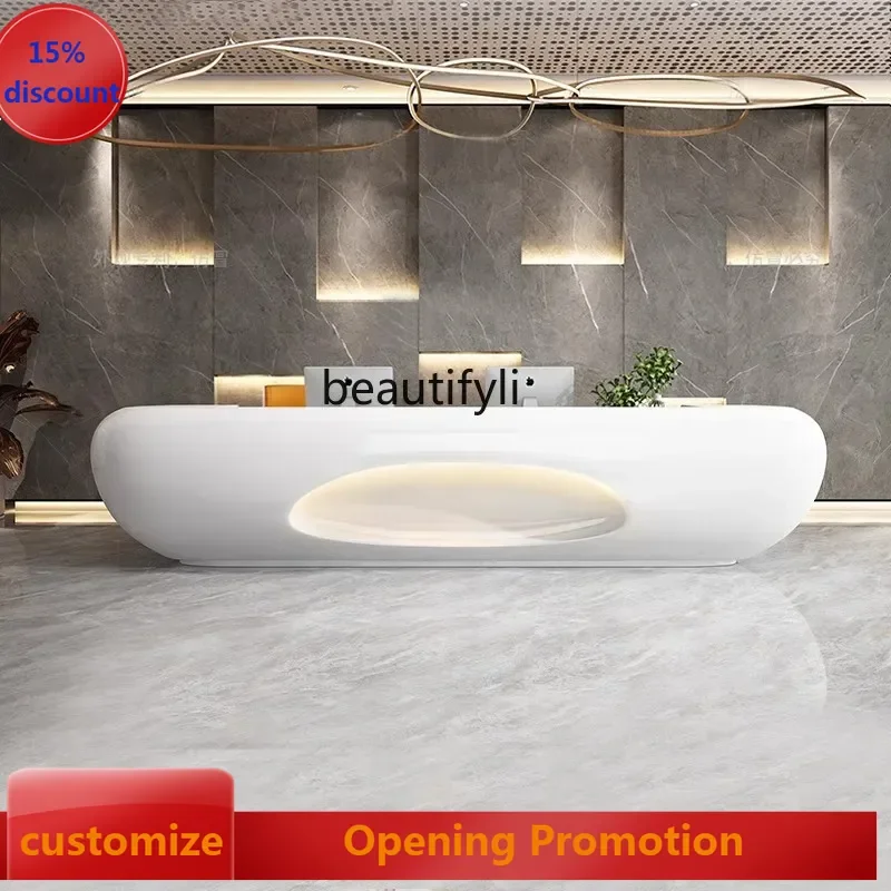 

Paint checkout page Reception desk FRP modern welcome desk Creative curved beauty salon Bar reception desk