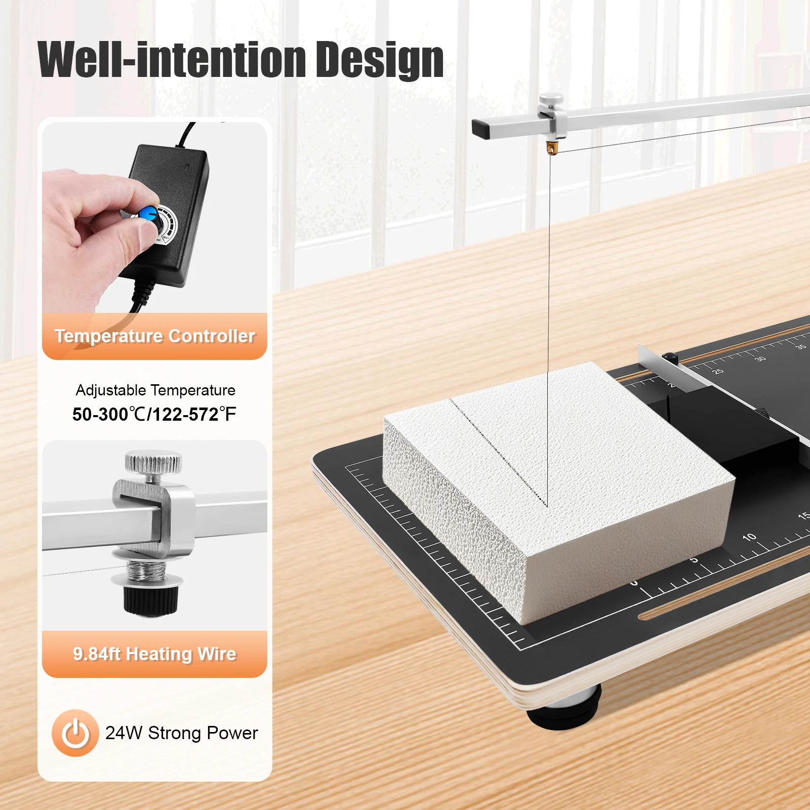 طاولة قطع رغوة الأسلاك الساخنة 38 × 78 سم، آلة قطع الرغوة القابلة للتعديل، قاطع الأسلاك الساخنة 24 وات توافق واسع 50-300 ℃