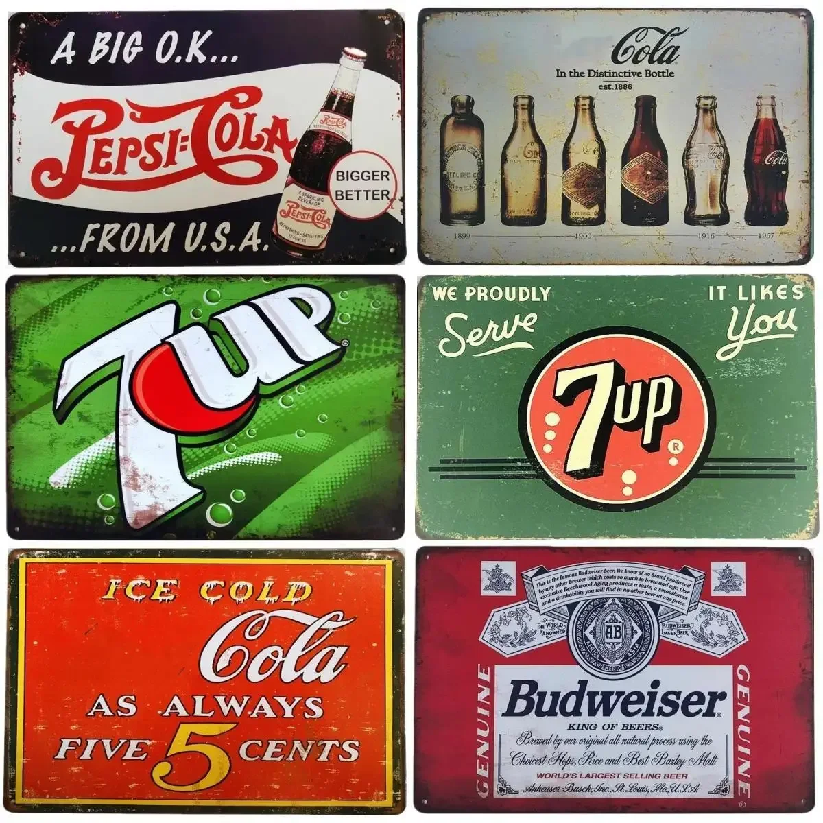 ملصق شراب كولا كلاسيكي 7-Up ، علامات قصدير معدنية ، لوحة عتيقة ، ملصقات فنية للمطبخ ، بار ، حانة ، نادي ، منزل ، ورشة عمل ، ديكور حائط