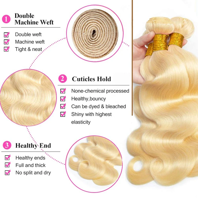 613 Blonde 3 Bundels Menselijk Haar 100% Onbewerkt 100 G/stk 10a Grade Braziliaanse Maagdelijke Body Wave Bundels Dubbele Inslag Haarverlenging