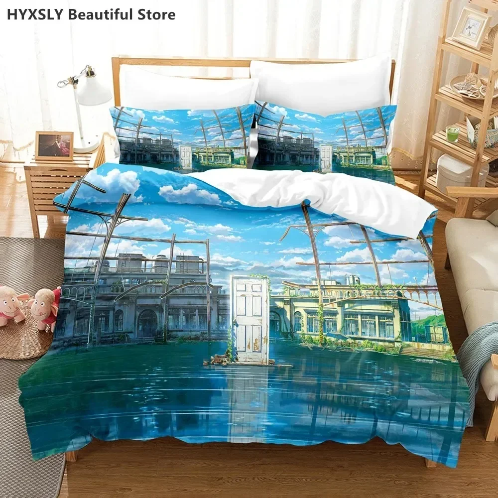 Suzume no Tojimari Bedding Set 3D Anime Polyester Quilt Cover Pillowcases Queen King For Kids Gift Cute Anime Duvet Cover Sets