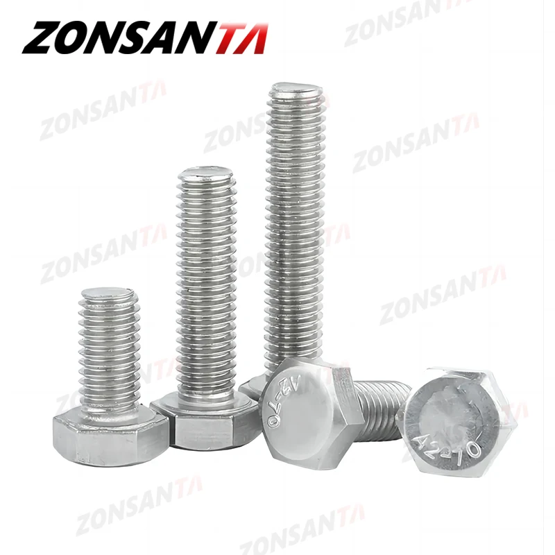 ZONSANTA 304 Stainless Steel Hexagon Head Bolt M3 M4 M5 M6 M8 M10 M12 Full Thread External Hex Hexagon Head Screws DIN933