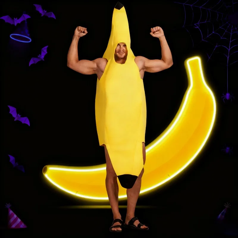 

Забавный комбинезон-банан для мужчин, костюм на фруктовую тематику для вечеринок, выступлений, косплея, карнавальный костюм