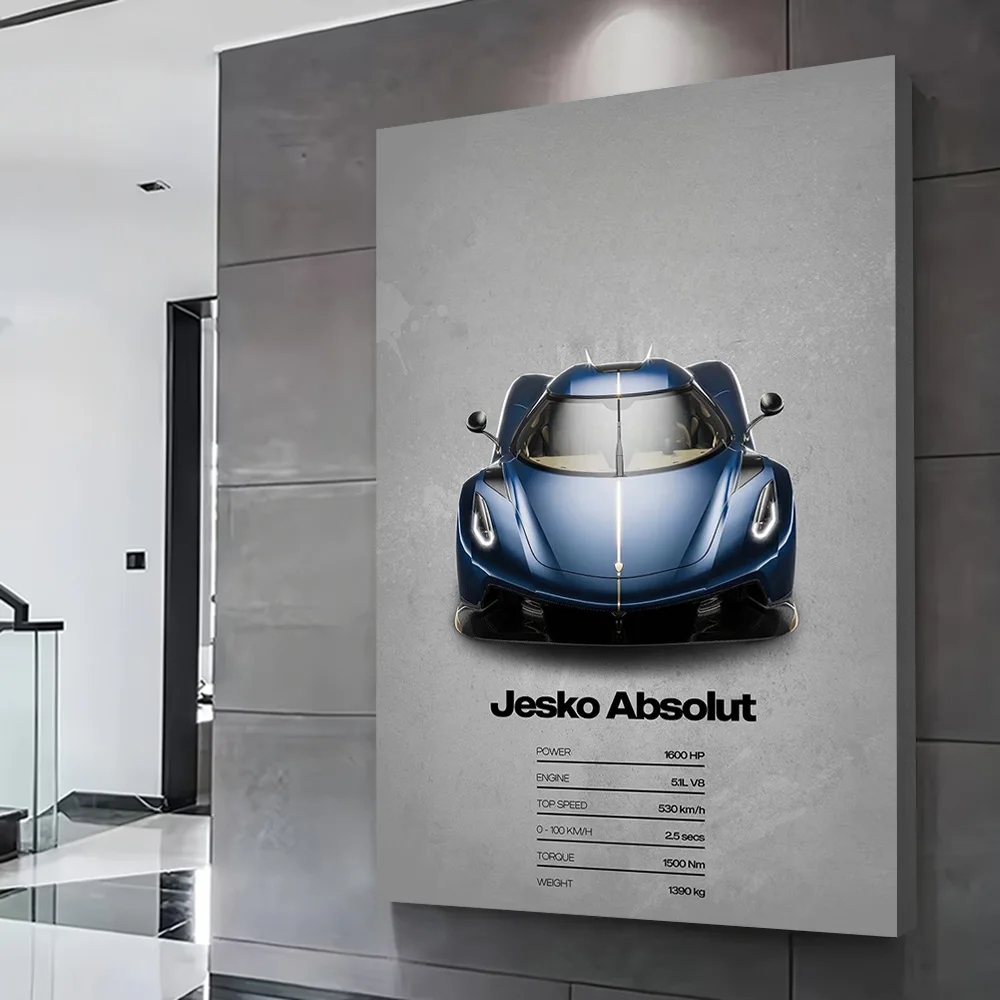 Sports Jesko Absolut Car Printing Poster Custom Pictures Wall Art Canvas Painting Gift for Decorative Paintings Bathroom Decor