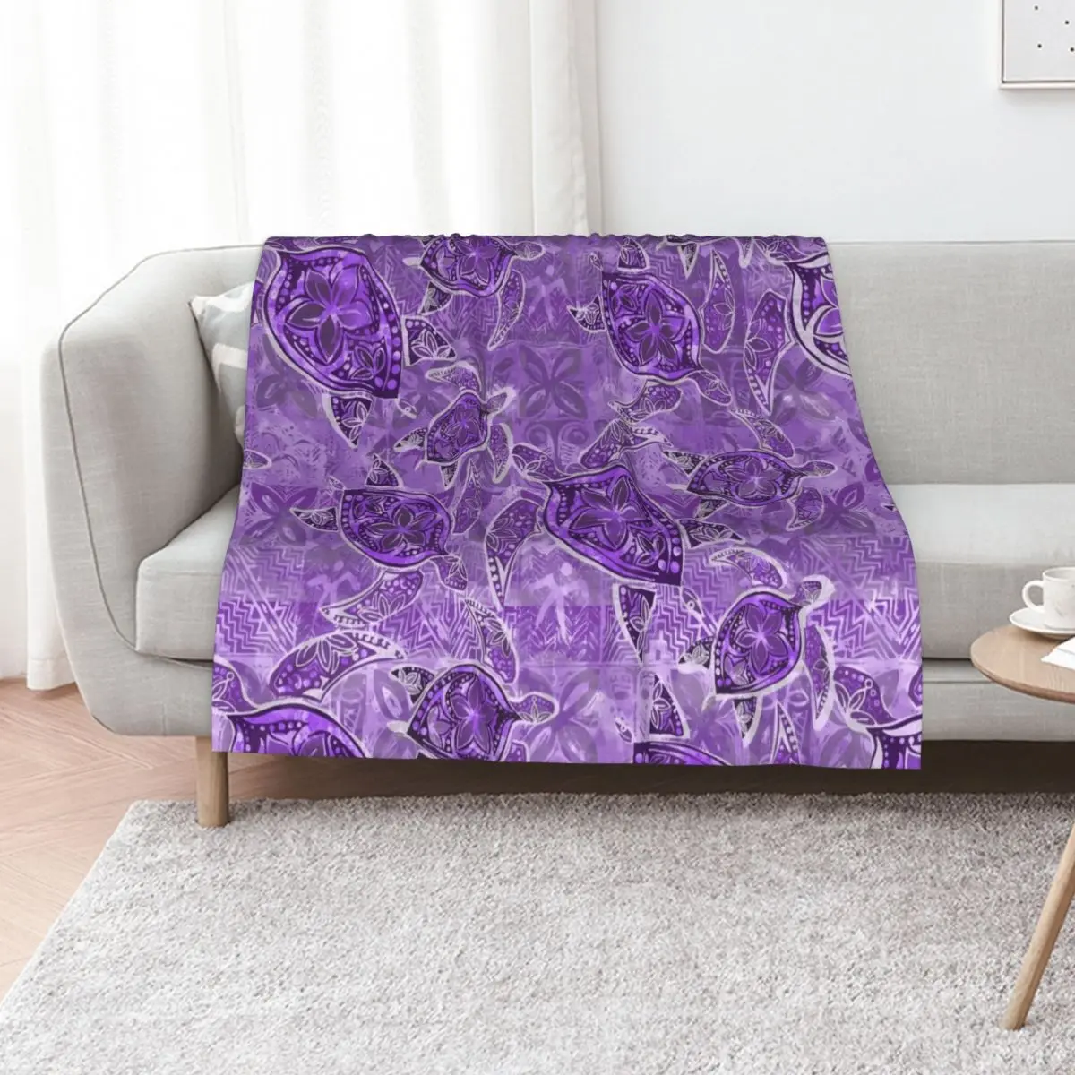 

Purple Paradise Polynesian - Samoan - Hawaiian Tribal Turtles HONU-135 Throw Blanket Flannel Designers Blankets