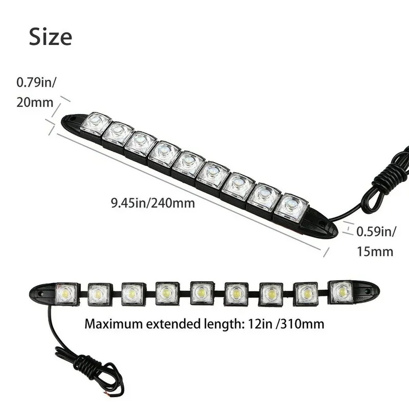 자동차 주간 주행등, 유연한 방수 안개등, 운전 헤드 램프, 9 LED, 12V, 2 개
