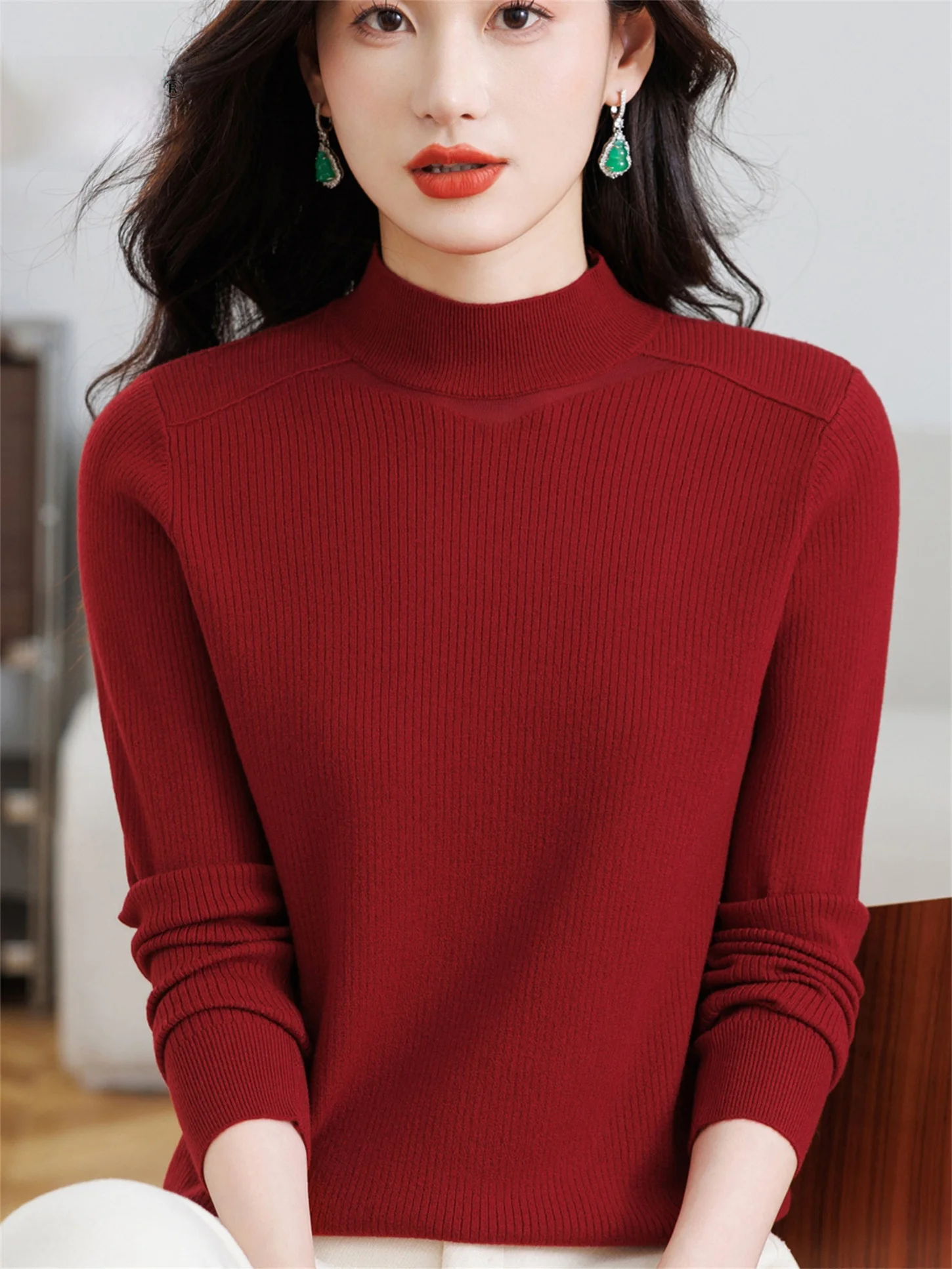 

Модный трикотаж с высоким воротником, свободный универсальный топ для женщин среднего возраста и ли, теплая и удобная повседневная одежда