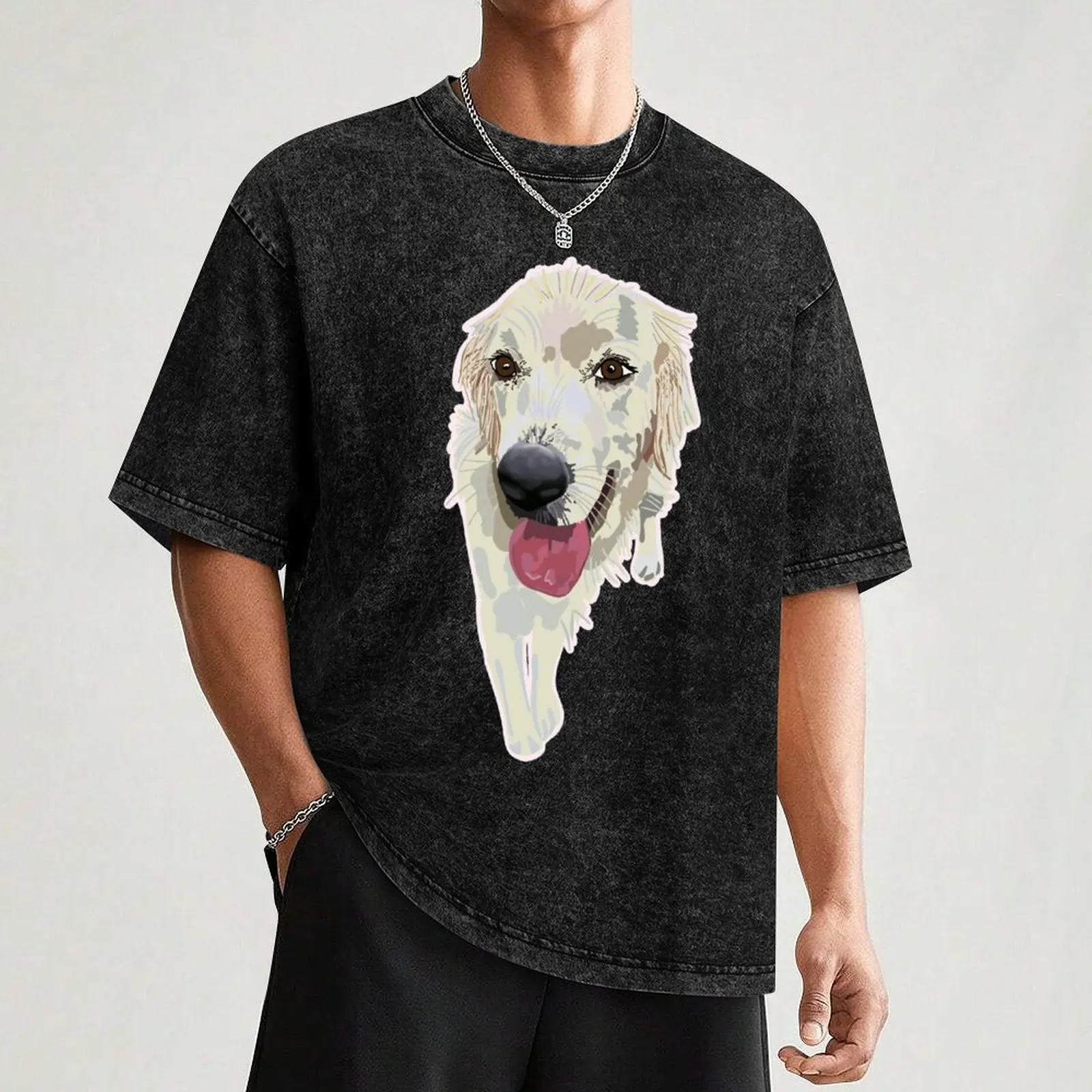 White Golden Retriever T-Shirt Basic Plain Short Sleeve Crew Neck Tee