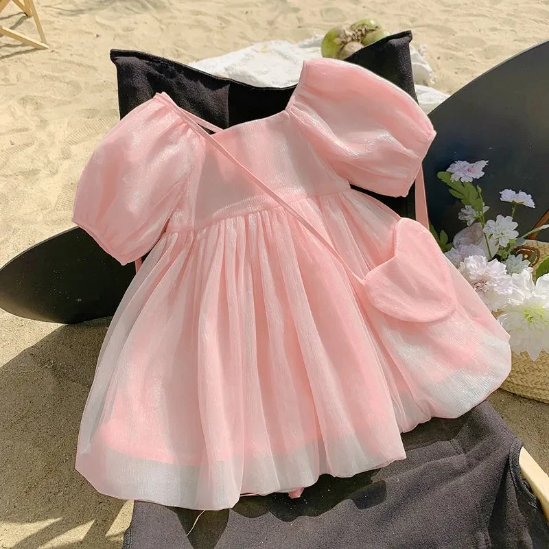 Girls\' Dress Summer Clothing New Fashionable Children\'s Princess Dress Summer Fluffy Skirt Little Girl Bubble Sleeve Skirt