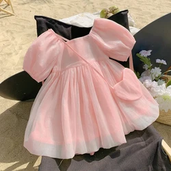 Girls' Dress Summer Clothing New Fashionable Children's Princess Dress Summer Fluffy Skirt Little Girl Bubble Sleeve Skirt