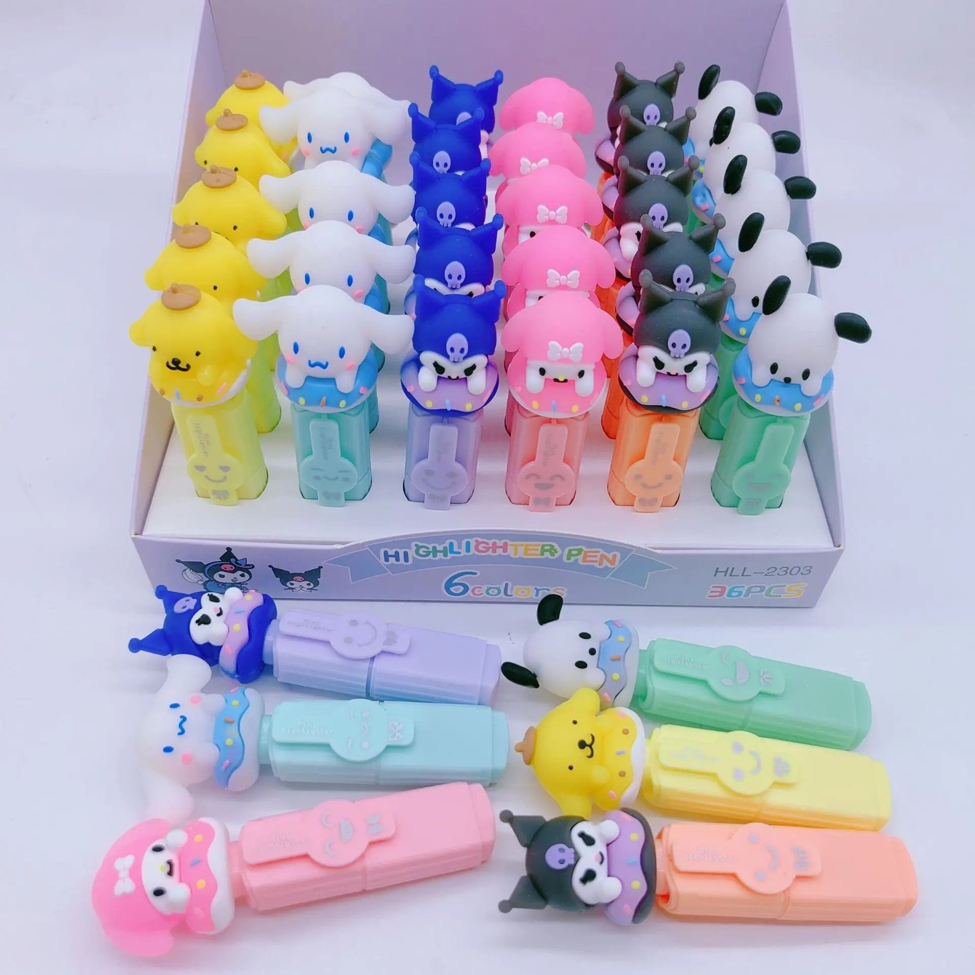 Sanria Pastel Color Macaron Highlighter Pen Anime Kuromi Cinnamoroll Marker Pens Fluorescent Pen Cute Stationery School Supply