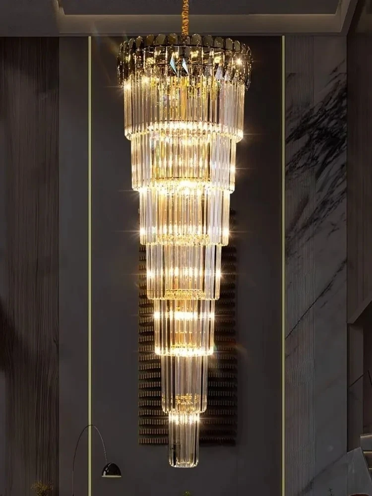 

Светодиодный подвесной светильник для гостиной в двухуровневой вилле, роскошная хрустальная лампа для высоких потолков, современный светильник для двухуровневых зданий с полыми потолками, большой размер