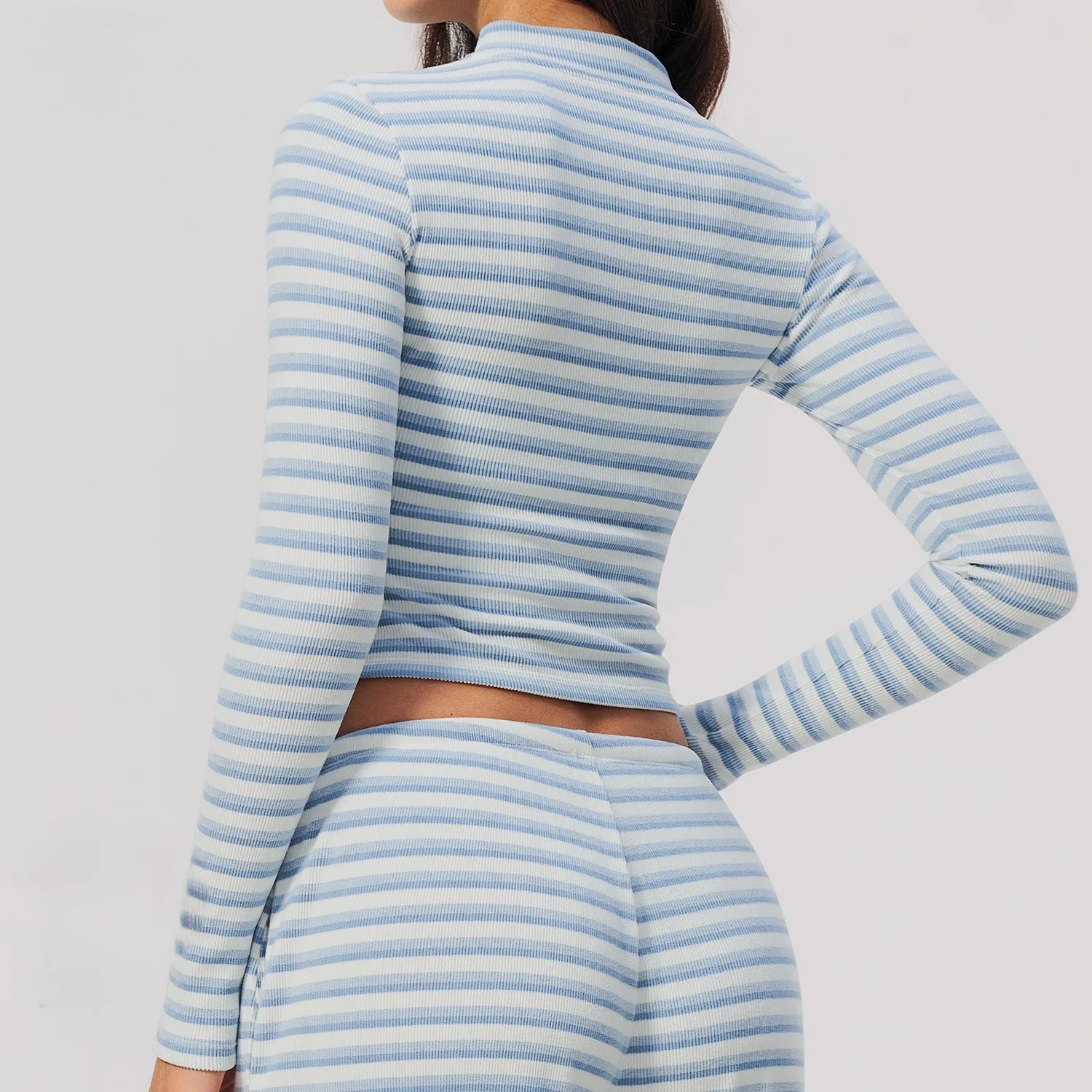 Zip Up Fitness Jacket Snow Double Sided Fleece Stand Collar Slim Cropped Striped Sports Jacket Women Gym Yoga Wear