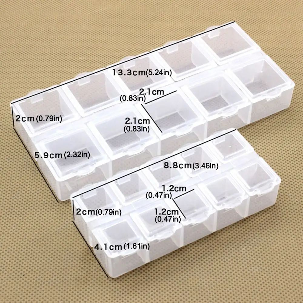 กล่องเก็บยาแบบถอดได้10ช่องกล่องจัดเก็บเครื่องประดับแบบสองแถวกล่องใส่สร้อยคอต่างหูใสแบบพกพา