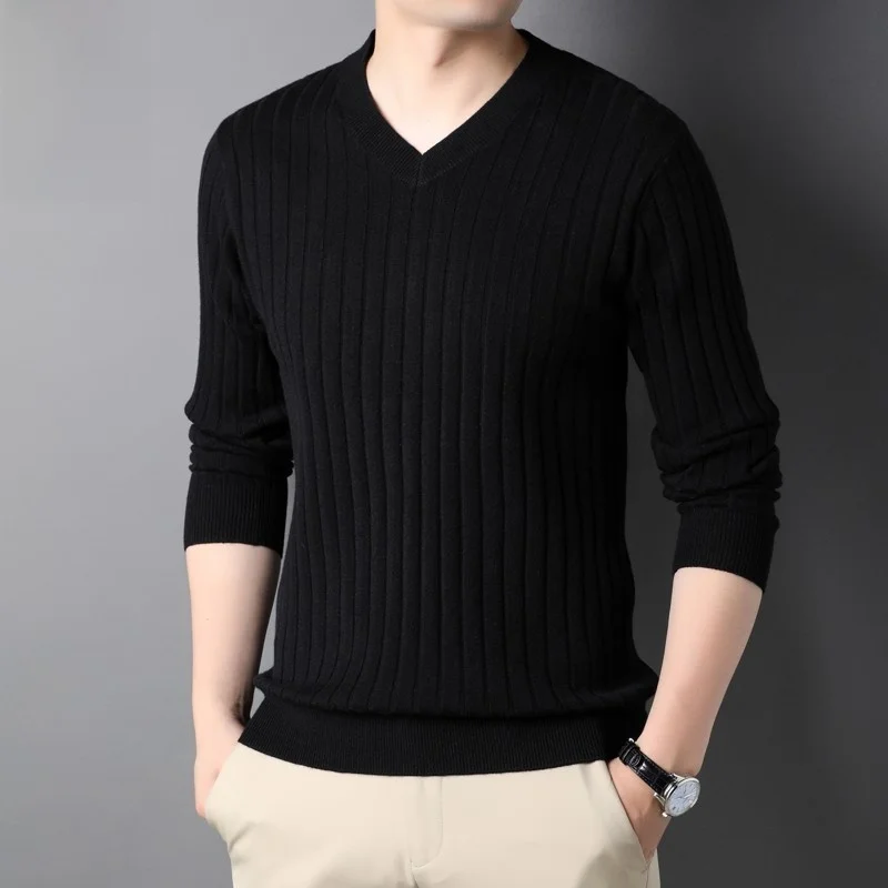 

Men's Knitted Sweater V-Ne Slim Fit Bla Base irt Winter New Arrival Casual Sle Polyester Blend Long Sve
