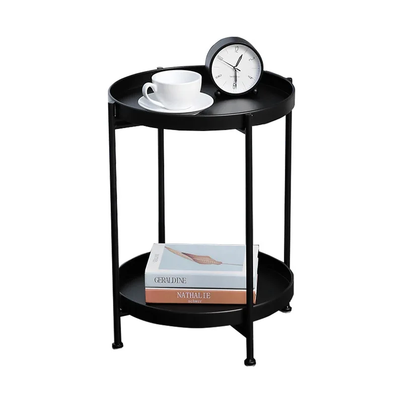 

Nordic double-layer coffee table tray creative sofa side table storage corner hotel bed and breakfast living room wrought iro