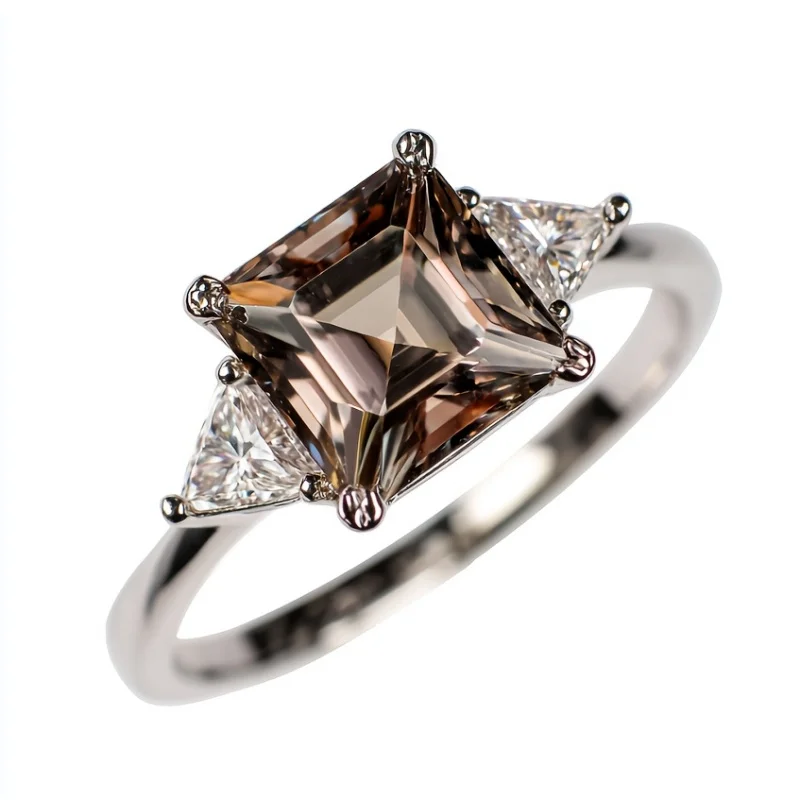 

SGARIT 7X9mm Emerald Cut Natural Tea Crystal Ring For Women Gemstone Gardient Tea Color 925 Sterling Silver Wedding Ring