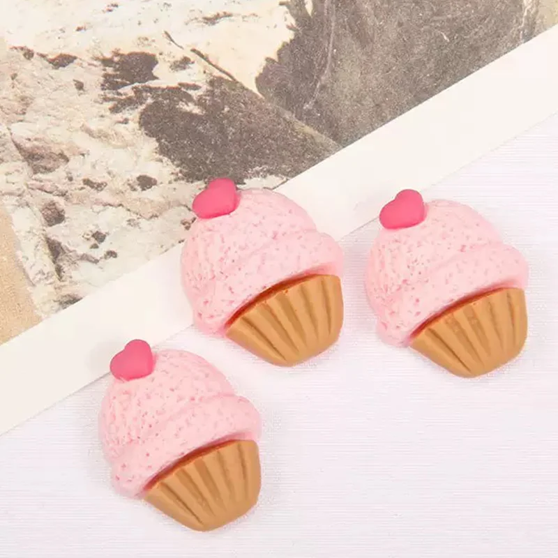 10 Pcs New Cute Resin Cartoon Ice Cream Flat Back Cabochon Scrapbook Kawaii DIY Embellishments Charm Decorate Accessories A59