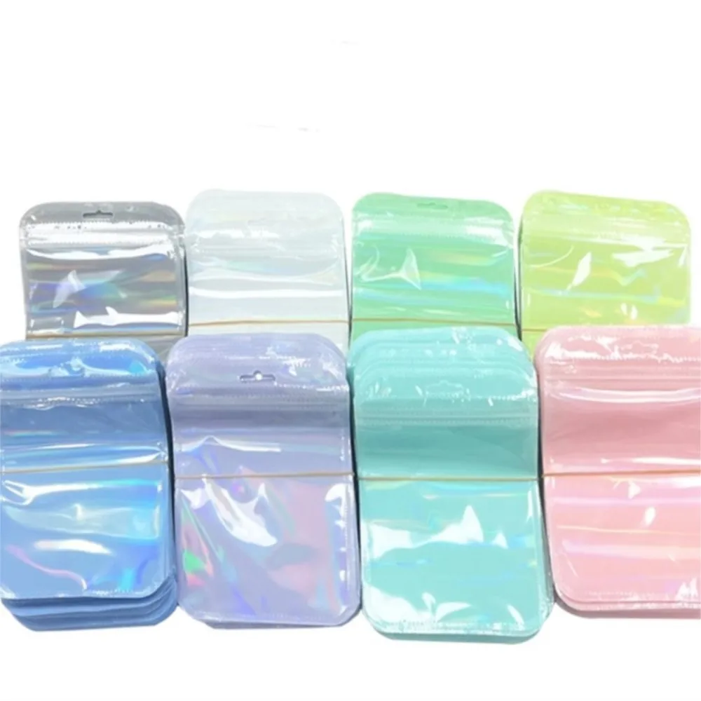 50Pcs Holographic Pink  Self Sealing Zipper Packaging Bag Resealable Packaging Jewelry Display Retail Bag Small Business Supplie