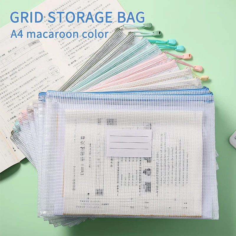 

Macaron Subject Bag Label Mesh Bag Candy Color Document Storage Handbag Student Test Paper Stationery Storage Supplies